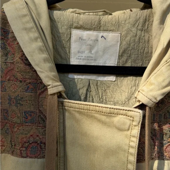 Free People Olive Patched Tapestry Drawstring Utility Jacket Size Large - Picture 6 of 16